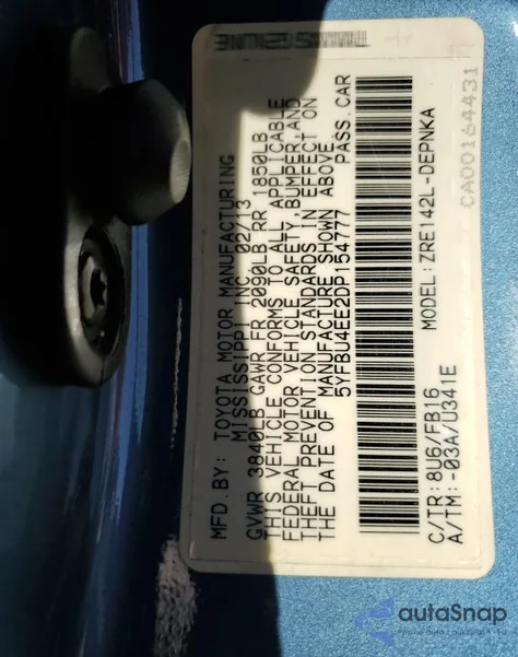 2013 Toyota Corolla Base z USA, uszkodzony, nr VIN 5YFBU4EE2DP154777